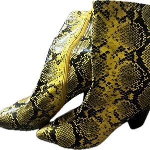 Yellow Snake Print Ankle Boots